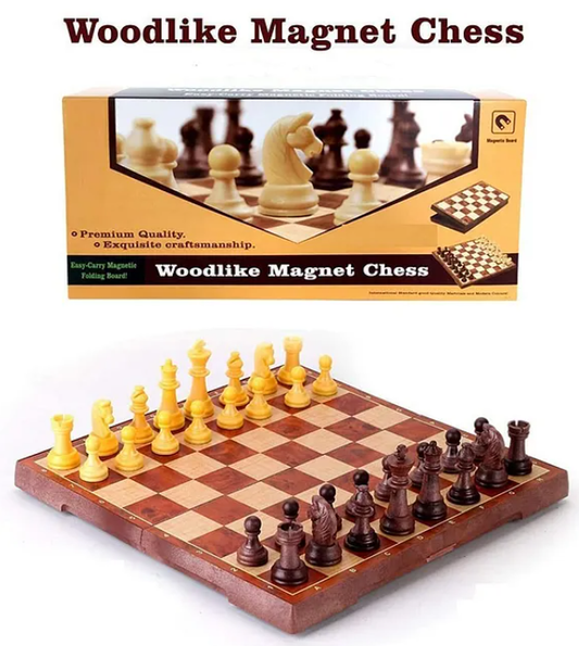 Wooden Chess with Folding Chess Board Staunton Chess Pieces & Storage Box For Kids- Multicolor