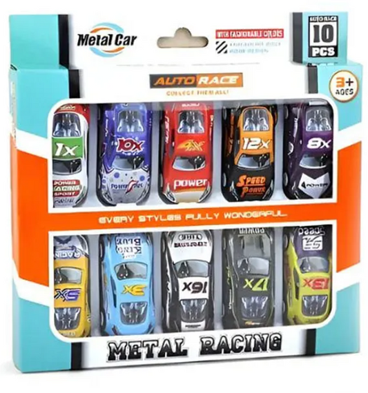 Racing Car Toys For Kids Colorful Alloy Metal Die-cast Pull Back Powered Fun Engaging 10 Pcs Multicolor