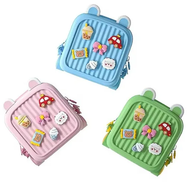 Stylish Kids Cartoon Backpack Lightweight, Durable, and Easy to Clean School bag, picnic bag for Kids (Pack of 1 Color May Vary) - Height 11.4 Inches