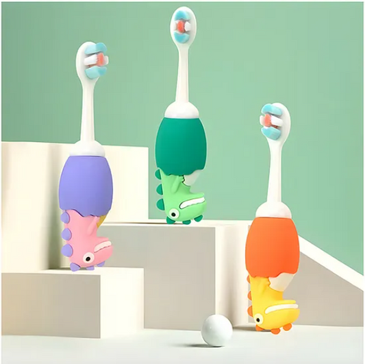 Cute Dino Design Soft Toothbrush For Babies And Kids Extra Microfiber Soft Bristles With Silicone Grip