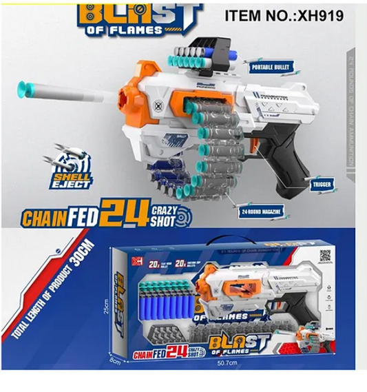 Blast of Flames Soft Bullet Gun Toys For Kids Chain Fed 24 Magazine Round Fun Entertainment Engaging Kids Toys Bullet 40 pcs - Multicolor