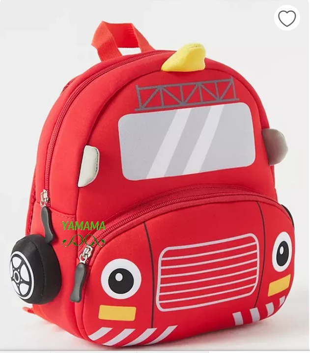 Cute 3D Neoprene Fire Truck Backpack With Front Pocket Adjustable Straps, Premium Design Bags for School, Kindergartens Picnic And Holidays