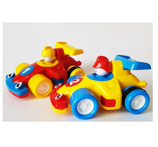 Turbo Twins Drag Racing Unbreakable Formula One Friction Power Car Toy For Kids Pack of 2 Multicolor