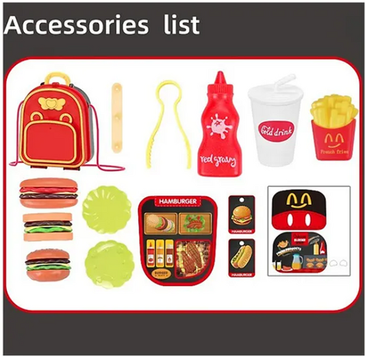 Delicious Burger Shoulder Bag Role And Pretend Play Toys For Kids With Fast Food Accessories Set Toys for Boys And Girls Fun Entertainment Role Plays Kids Toys Perfect Gift For Kids 15 Pieces - Height 7.8 Inches