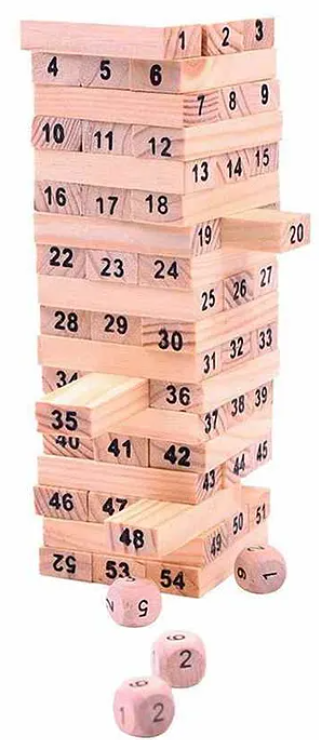 Wooden Building Block with Dice Brown - 51 pieces