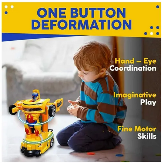 Battery Operated Auto Convertible Robot Car Toy for Kids Transforming Robot Sport Car Toy- Yellow