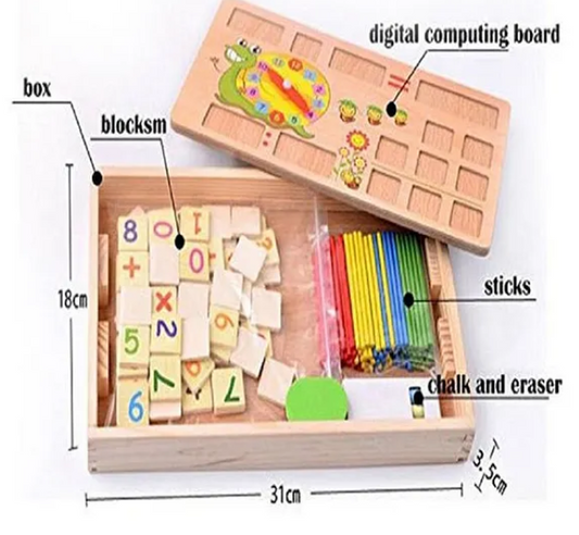 Wooden Multi Functional Learning Box - Beige & Multi Colour