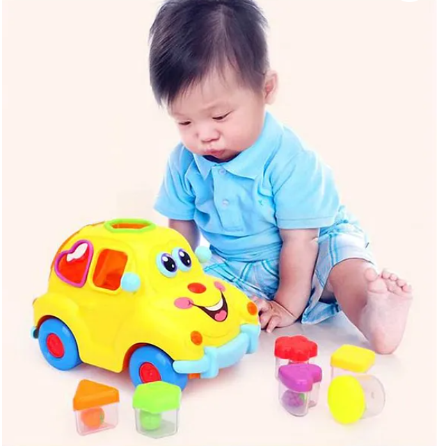 Electronic Toy Car With Music & Light And Puzzle Sorters - Multicolour