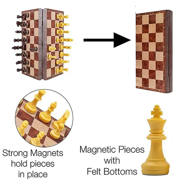 Wooden Chess with Folding Chess Board Staunton Chess Pieces & Storage Box For Kids- Multicolor