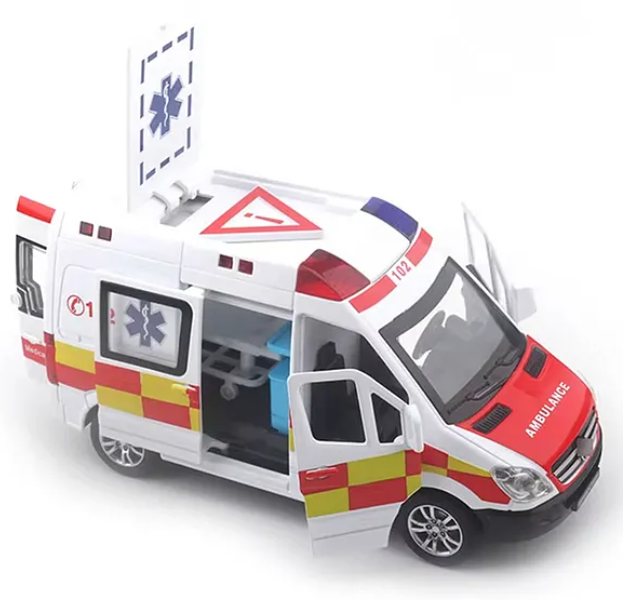 1:32 Scale Ambulance Car Toys Alloy Die-cast Friction Power Car With Openable Doors, Lights And Realistic Music (Pack of 1 Color May Vary)
