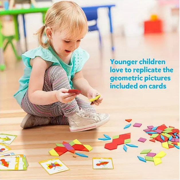 Wooden Geometric Manipulative Shape Puzzle Multicolor - 130 Pieces
