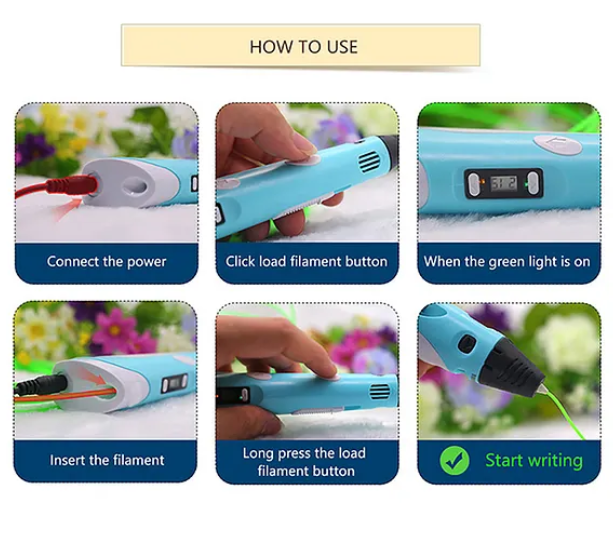 3D Printing Doodle Drawing Pen With ICD Screen And Filaments For Kids And Adults Color May Vary