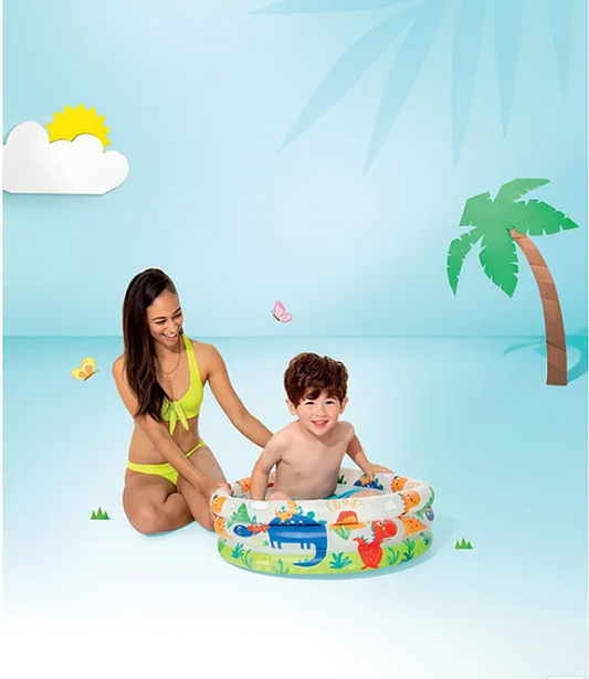 Dino Buddies 3-Ring Inflatable Kiddie Pool Float Intex Baby Swimming Pool And Beach Pool Multicolor