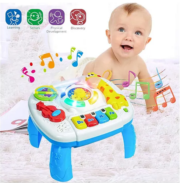 2 in 1 Musical Baby Learning Table Toys for kids Educational musical toy with piano, musical activities light and sound for kids and babies - Multicolor