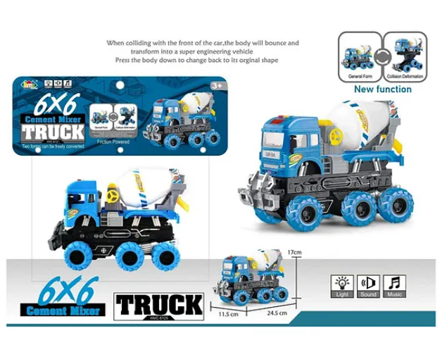 6x6 Friction Cement Mixer Truck Toy - Blue