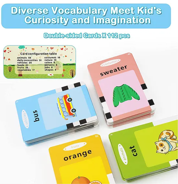 112 colorful Double-Sided Educational Learning Talking Flash Cards Cards 224 Words (Colour May Vary)