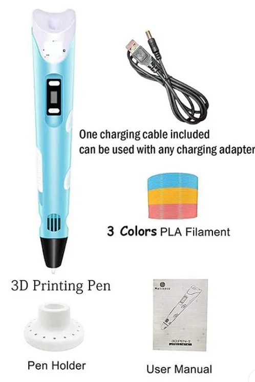 3D Printing Doodle Drawing Pen With ICD Screen And Filaments For Kids And Adults Color May Vary