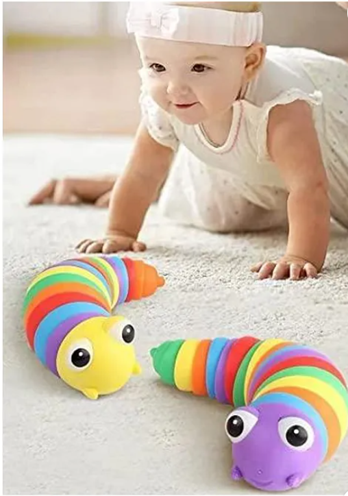 Caterpillar Finger Slug Toys for Kids Fun Sensory Play Flexible Joint Movement Colorful Vibrant Design Engaging Handheld Baby Toys (Pack of 1 Color May Vary) - Length 18 cm