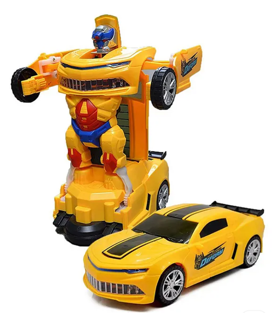 Battery Operated Auto Convertible Robot Car Toy for Kids Transforming Robot Sport Car Toy- Yellow